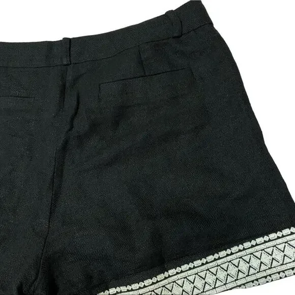 Kate Spade NY Black Linen White Geometric Embroidered Lining Shorts sz US 2 NEW - Picture 8 of 11